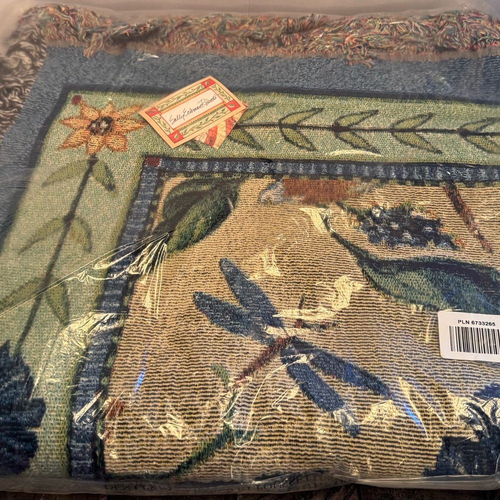 Sally Eckman Roberts Tapestry Throw Blanket Woven Floral And Birds Fringe New